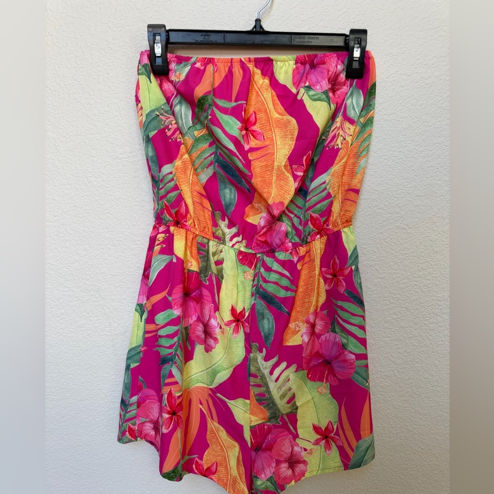 SHEIN Tropical Floral Pink Orange Green Romper